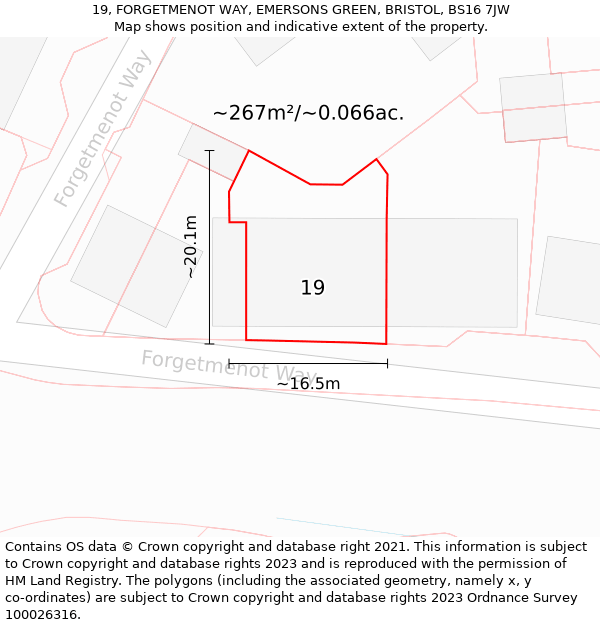 19, FORGETMENOT WAY, EMERSONS GREEN, BRISTOL, BS16 7JW: Plot and title map