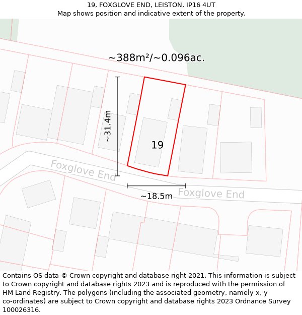 19, FOXGLOVE END, LEISTON, IP16 4UT: Plot and title map