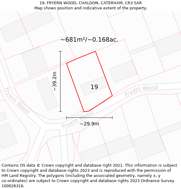 19, FRYERN WOOD, CHALDON, CATERHAM, CR3 5AR: Plot and title map