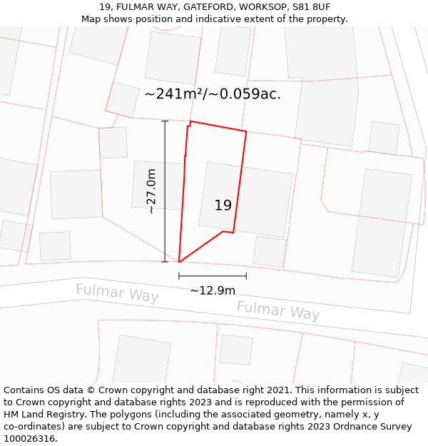 19, FULMAR WAY, GATEFORD, WORKSOP, S81 8UF: Plot and title map