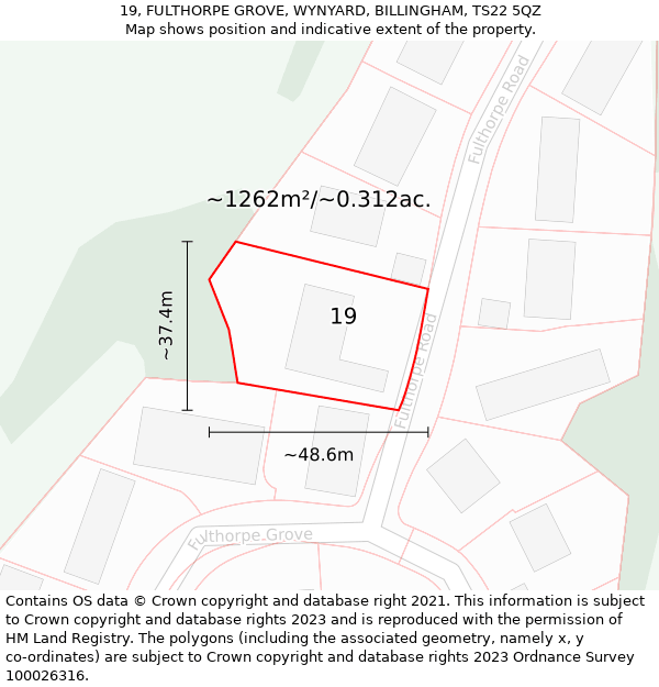 19, FULTHORPE GROVE, WYNYARD, BILLINGHAM, TS22 5QZ: Plot and title map