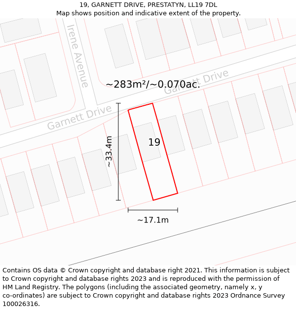 19, GARNETT DRIVE, PRESTATYN, LL19 7DL: Plot and title map