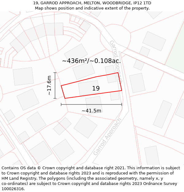 19, GARROD APPROACH, MELTON, WOODBRIDGE, IP12 1TD: Plot and title map