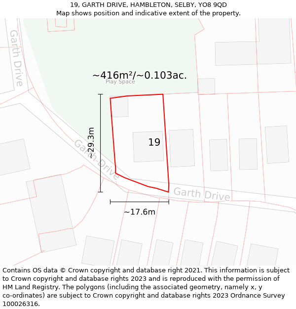 19, GARTH DRIVE, HAMBLETON, SELBY, YO8 9QD: Plot and title map