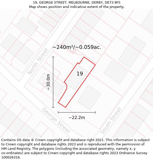 19, GEORGE STREET, MELBOURNE, DERBY, DE73 8FS: Plot and title map