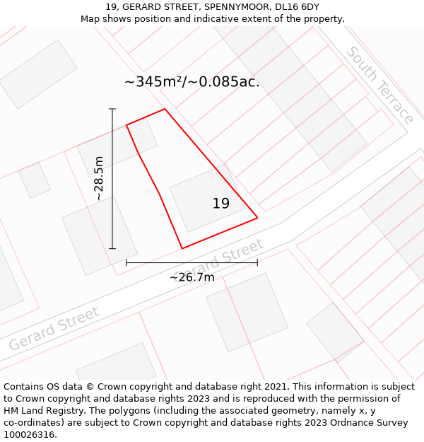 19, GERARD STREET, SPENNYMOOR, DL16 6DY: Plot and title map