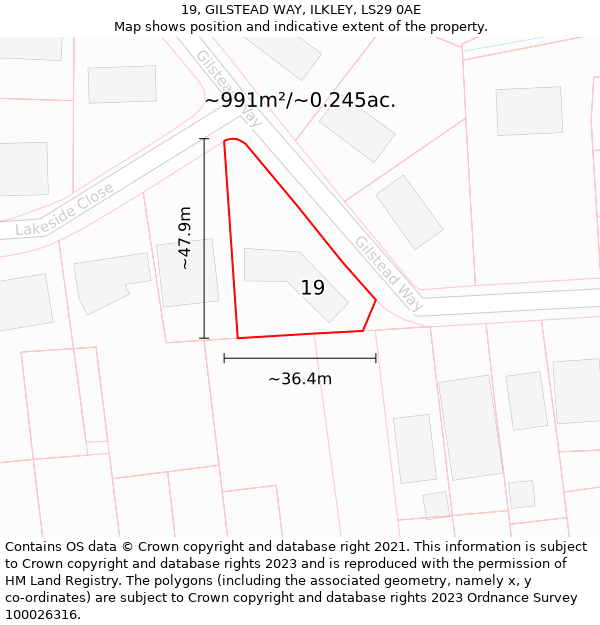 19, GILSTEAD WAY, ILKLEY, LS29 0AE: Plot and title map