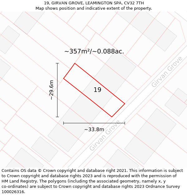 19, GIRVAN GROVE, LEAMINGTON SPA, CV32 7TH: Plot and title map