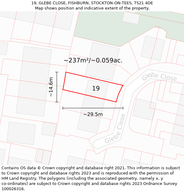 19, GLEBE CLOSE, FISHBURN, STOCKTON-ON-TEES, TS21 4DE: Plot and title map
