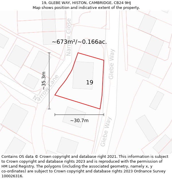 19, GLEBE WAY, HISTON, CAMBRIDGE, CB24 9HJ: Plot and title map