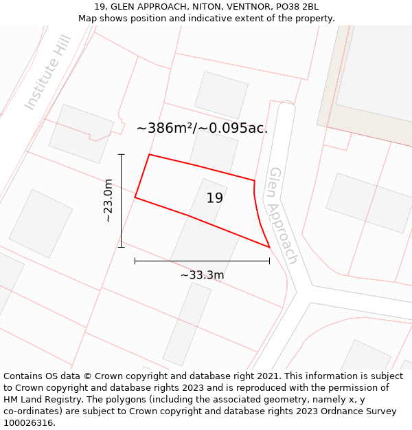 19, GLEN APPROACH, NITON, VENTNOR, PO38 2BL: Plot and title map