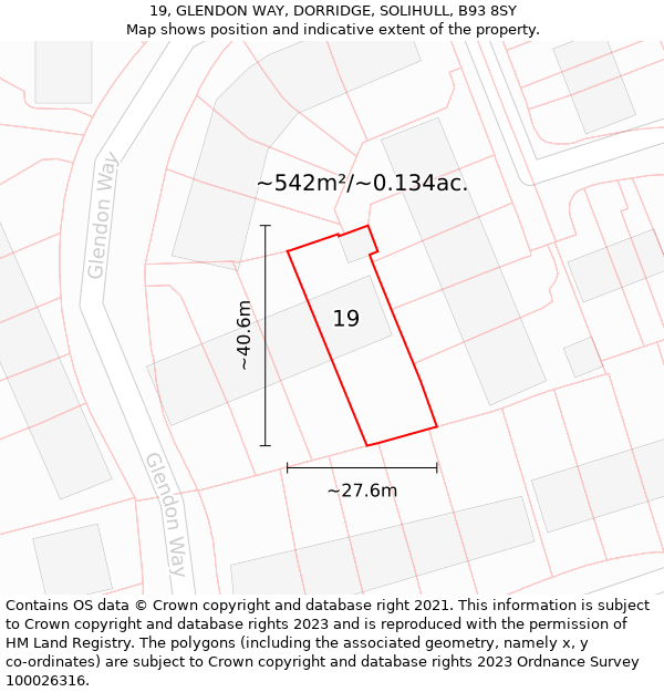 19, GLENDON WAY, DORRIDGE, SOLIHULL, B93 8SY: Plot and title map