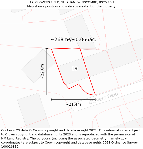 19, GLOVERS FIELD, SHIPHAM, WINSCOMBE, BS25 1SU: Plot and title map