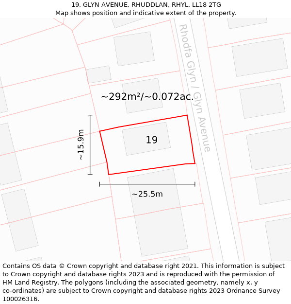 19, GLYN AVENUE, RHUDDLAN, RHYL, LL18 2TG: Plot and title map