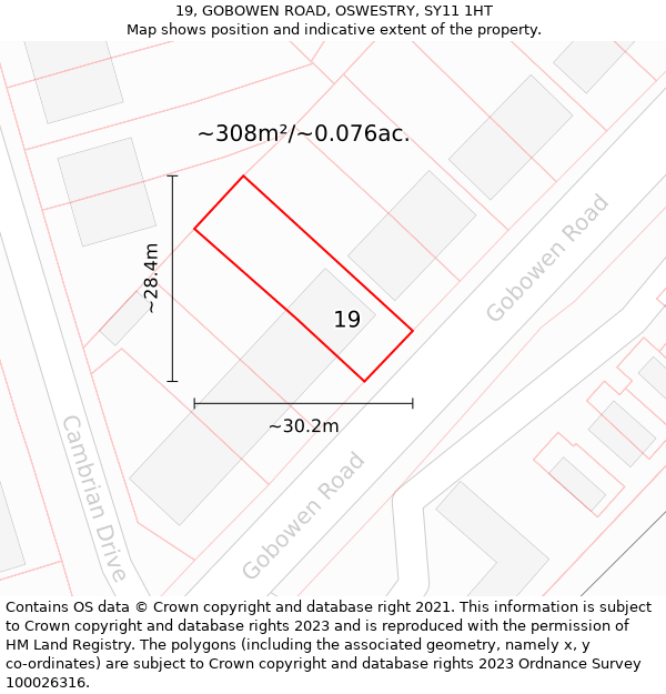 19, GOBOWEN ROAD, OSWESTRY, SY11 1HT: Plot and title map