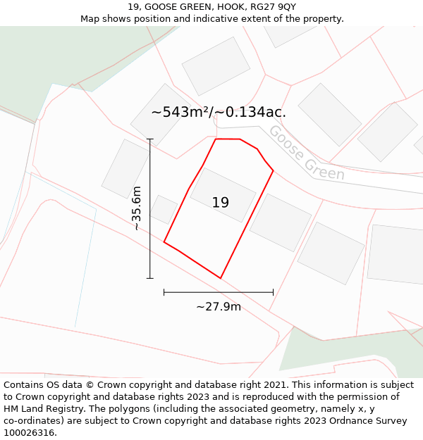 19, GOOSE GREEN, HOOK, RG27 9QY: Plot and title map