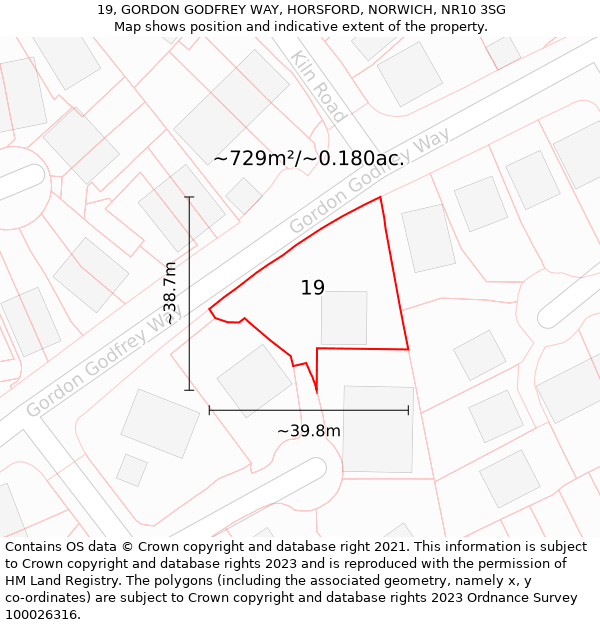 19, GORDON GODFREY WAY, HORSFORD, NORWICH, NR10 3SG: Plot and title map