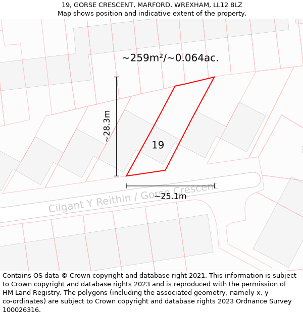 19, GORSE CRESCENT, MARFORD, WREXHAM, LL12 8LZ: Plot and title map