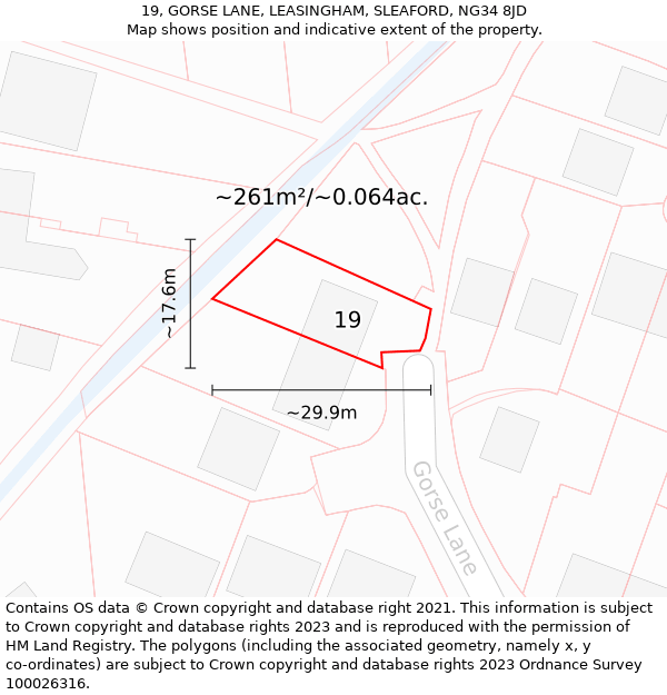 19, GORSE LANE, LEASINGHAM, SLEAFORD, NG34 8JD: Plot and title map