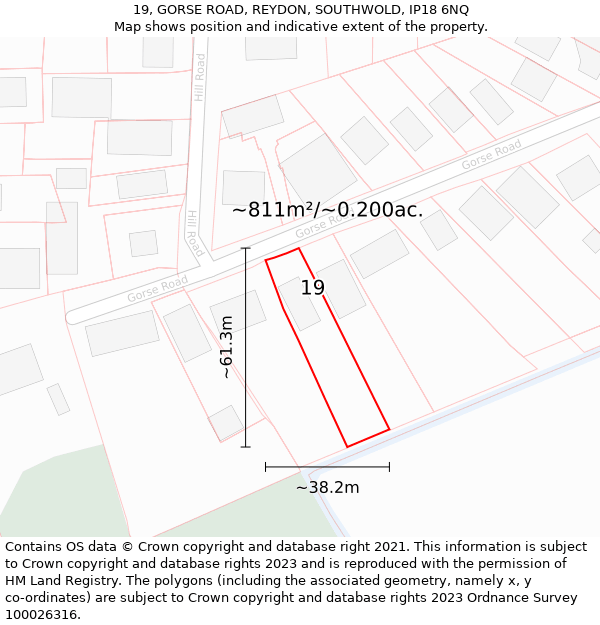 19, GORSE ROAD, REYDON, SOUTHWOLD, IP18 6NQ: Plot and title map