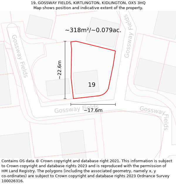 19, GOSSWAY FIELDS, KIRTLINGTON, KIDLINGTON, OX5 3HQ: Plot and title map