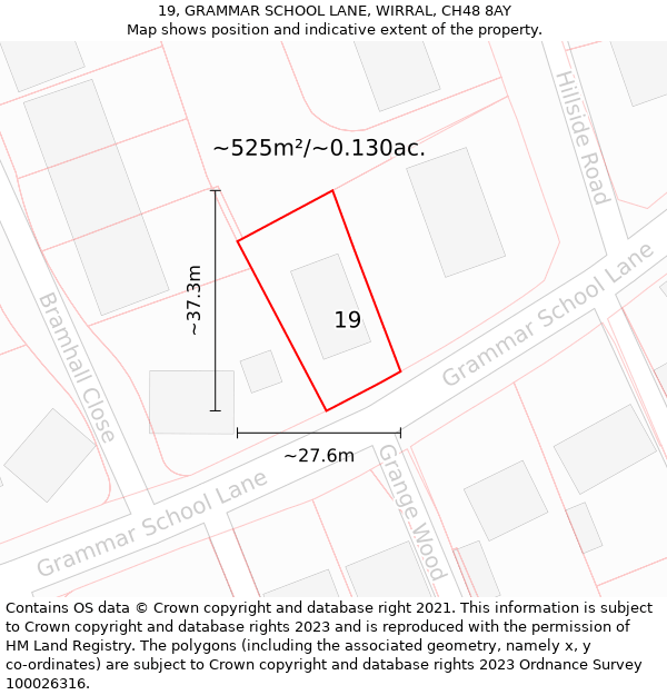 19, GRAMMAR SCHOOL LANE, WIRRAL, CH48 8AY: Plot and title map