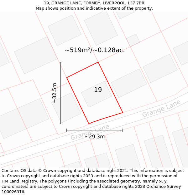 19, GRANGE LANE, FORMBY, LIVERPOOL, L37 7BR: Plot and title map