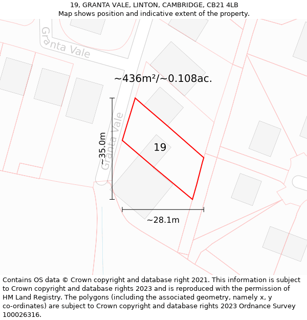 19, GRANTA VALE, LINTON, CAMBRIDGE, CB21 4LB: Plot and title map