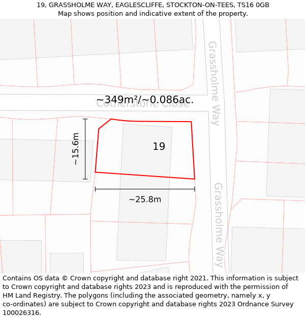 19, GRASSHOLME WAY, EAGLESCLIFFE, STOCKTON-ON-TEES, TS16 0GB: Plot and title map