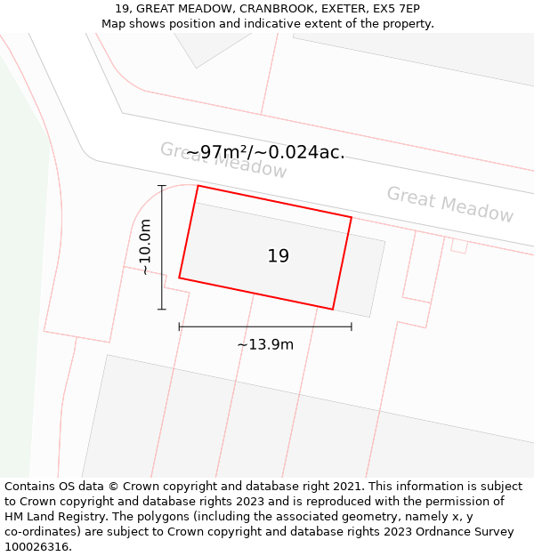 19, GREAT MEADOW, CRANBROOK, EXETER, EX5 7EP: Plot and title map