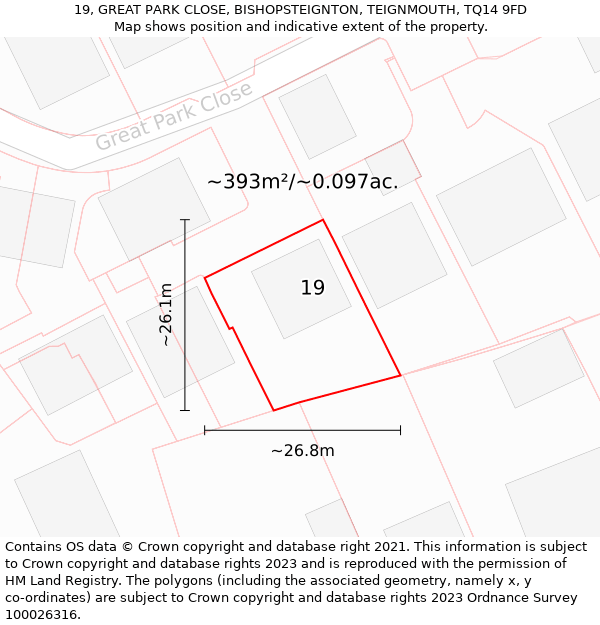 19, GREAT PARK CLOSE, BISHOPSTEIGNTON, TEIGNMOUTH, TQ14 9FD: Plot and title map