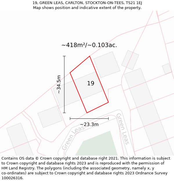 19, GREEN LEAS, CARLTON, STOCKTON-ON-TEES, TS21 1EJ: Plot and title map