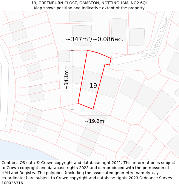 19, GREENBURN CLOSE, GAMSTON, NOTTINGHAM, NG2 6QL: Plot and title map