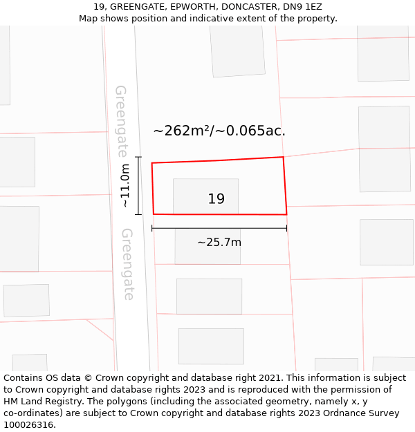 19, GREENGATE, EPWORTH, DONCASTER, DN9 1EZ: Plot and title map