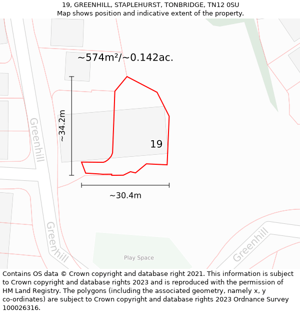 19, GREENHILL, STAPLEHURST, TONBRIDGE, TN12 0SU: Plot and title map