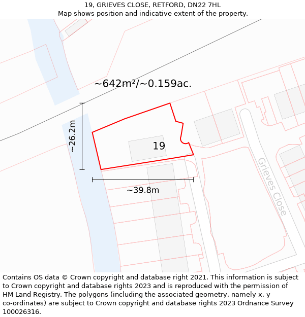 19, GRIEVES CLOSE, RETFORD, DN22 7HL: Plot and title map