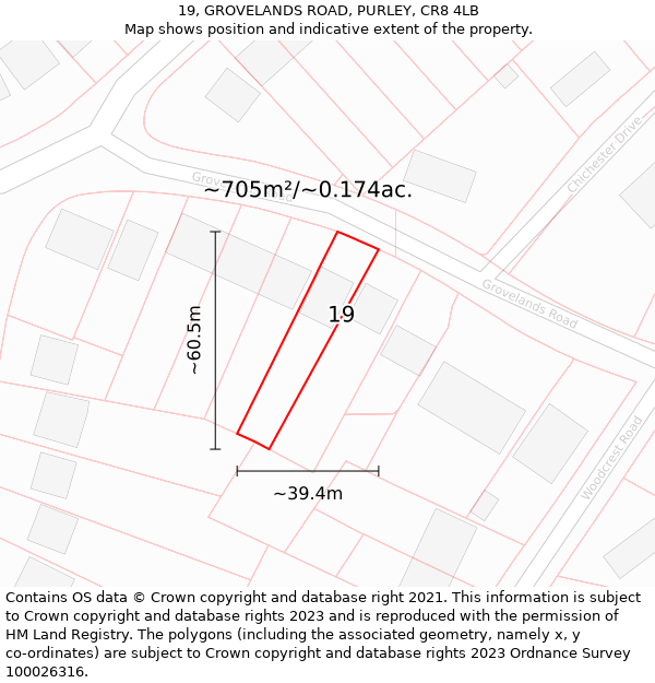 19, GROVELANDS ROAD, PURLEY, CR8 4LB: Plot and title map