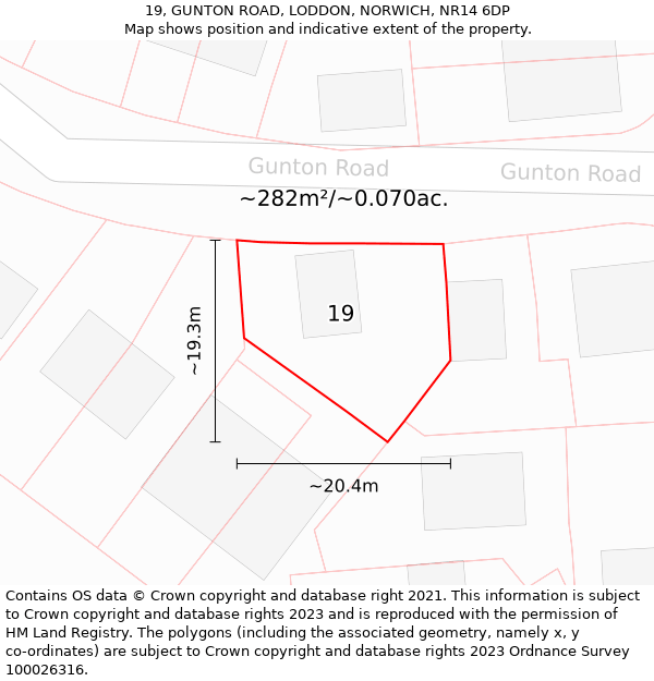 19, GUNTON ROAD, LODDON, NORWICH, NR14 6DP: Plot and title map