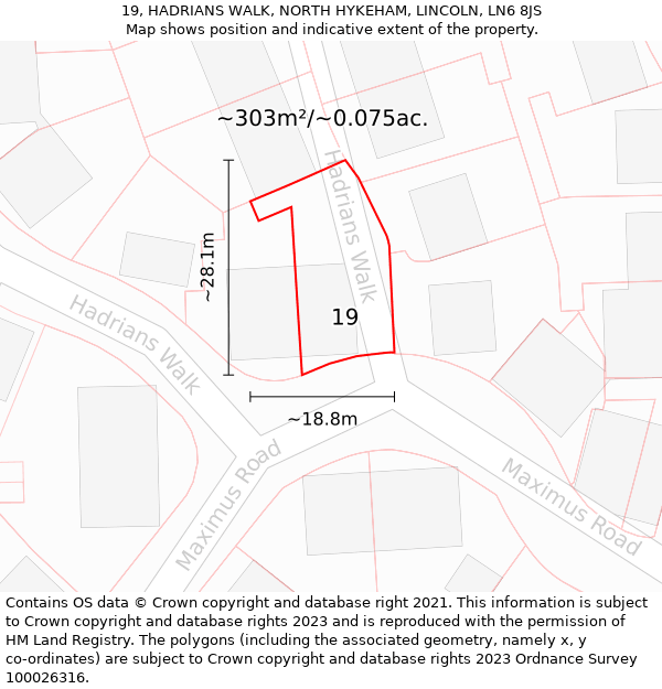 19, HADRIANS WALK, NORTH HYKEHAM, LINCOLN, LN6 8JS: Plot and title map