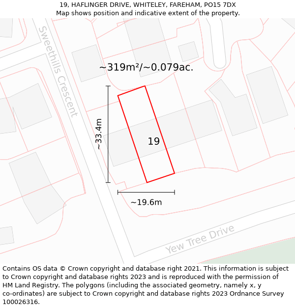 19, HAFLINGER DRIVE, WHITELEY, FAREHAM, PO15 7DX: Plot and title map