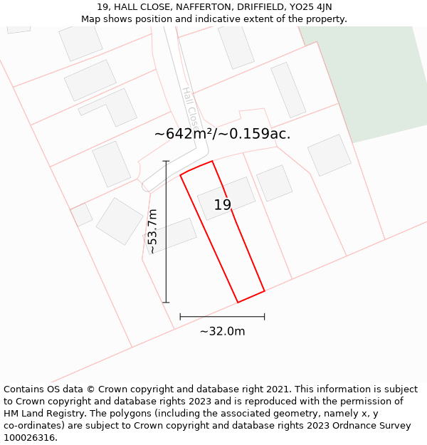 19, HALL CLOSE, NAFFERTON, DRIFFIELD, YO25 4JN: Plot and title map