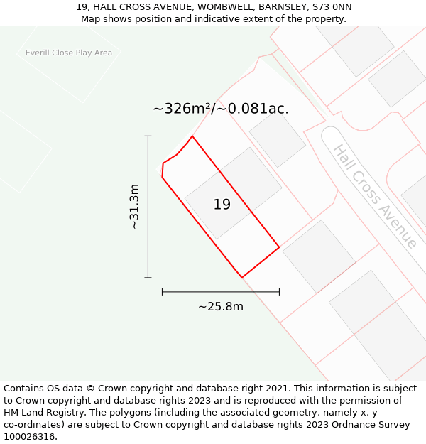 19, HALL CROSS AVENUE, WOMBWELL, BARNSLEY, S73 0NN: Plot and title map