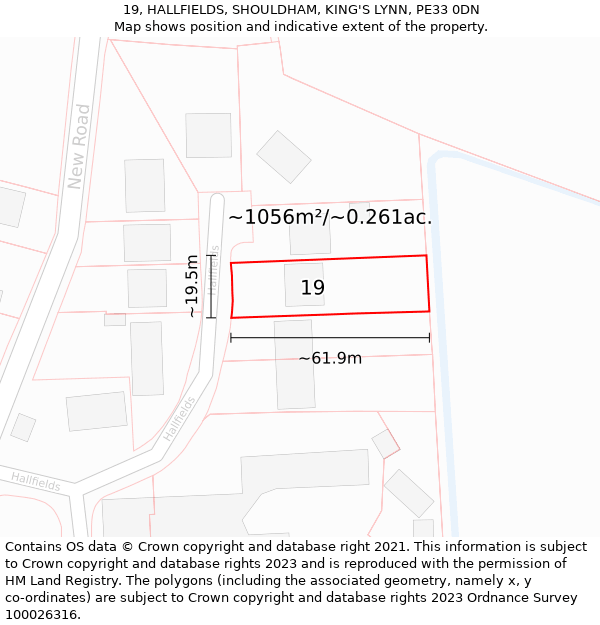 19, HALLFIELDS, SHOULDHAM, KING'S LYNN, PE33 0DN: Plot and title map