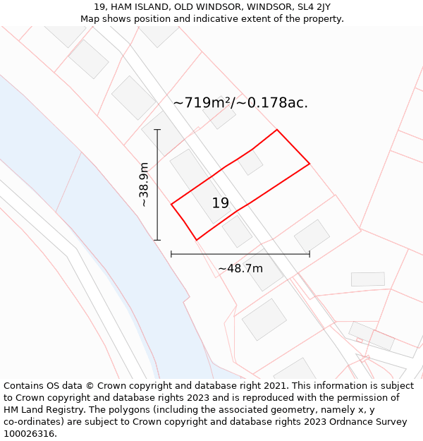 19, HAM ISLAND, OLD WINDSOR, WINDSOR, SL4 2JY: Plot and title map