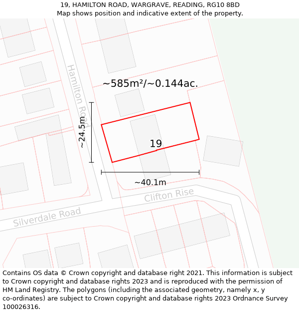 19, HAMILTON ROAD, WARGRAVE, READING, RG10 8BD: Plot and title map