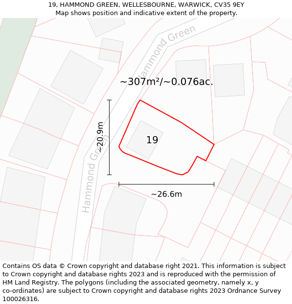 19, HAMMOND GREEN, WELLESBOURNE, WARWICK, CV35 9EY: Plot and title map