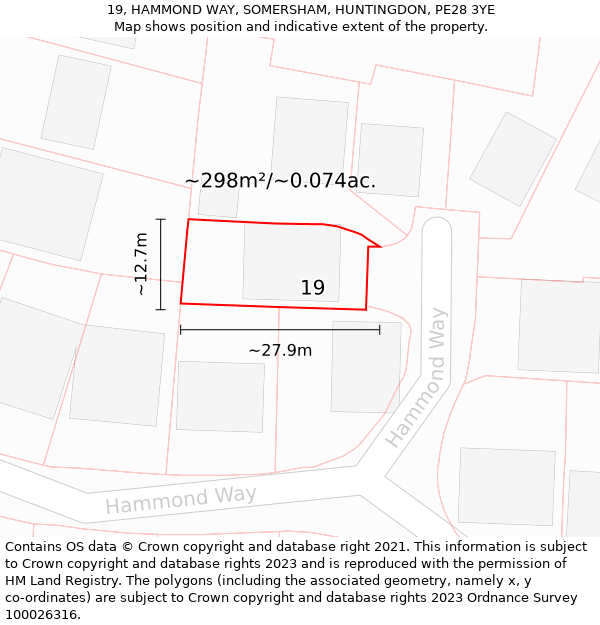 19, HAMMOND WAY, SOMERSHAM, HUNTINGDON, PE28 3YE: Plot and title map