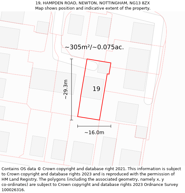 19, HAMPDEN ROAD, NEWTON, NOTTINGHAM, NG13 8ZX: Plot and title map