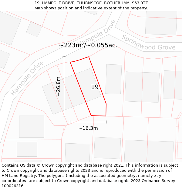 19, HAMPOLE DRIVE, THURNSCOE, ROTHERHAM, S63 0TZ: Plot and title map