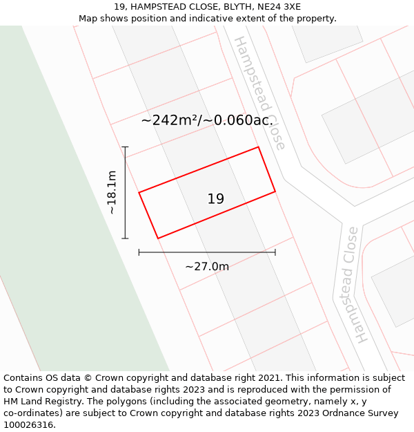 19, HAMPSTEAD CLOSE, BLYTH, NE24 3XE: Plot and title map